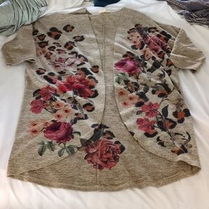 Beige floral open long cardigan